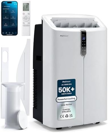 Pro Breeze OmniCool - Ultra Quiet 12000 BTU Portable 4-in-1 Air Conditioner with Smart Home WiFi, App & Voice Control, Dehumidifier, Fan, 24H Timer & Window Kit - Efficient AC Unit for Home & Office