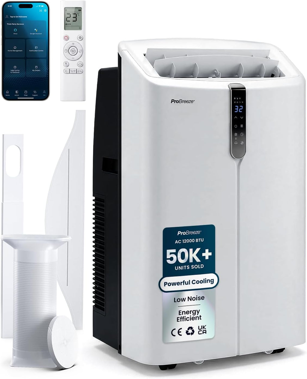 Pro Breeze OmniCool - Ultra Quiet 12000 BTU Portable 4-in-1 Air Conditioner with Smart Home WiFi, App & Voice Control, Dehumidifier, Fan, 24H Timer & Window Kit - Efficient AC Unit for Home & Office