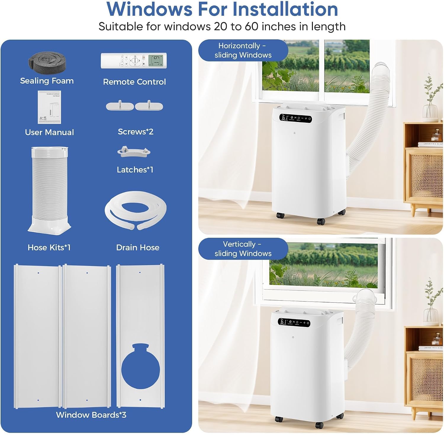 14,000 BTU Portable Air Conditioner - Cools up to 700 m² - Portable AC Unit with Remote Control, Cooling, Fan, Dehumidification, Sleep Mode and Installation Kits for Large