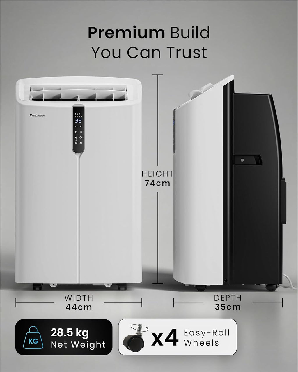 Pro Breeze OmniCool - Ultra Quiet 12000 BTU Portable 4-in-1 Air Conditioner with Smart Home WiFi, App & Voice Control, Dehumidifier, Fan, 24H Timer & Window Kit - Efficient AC Unit for Home & Office