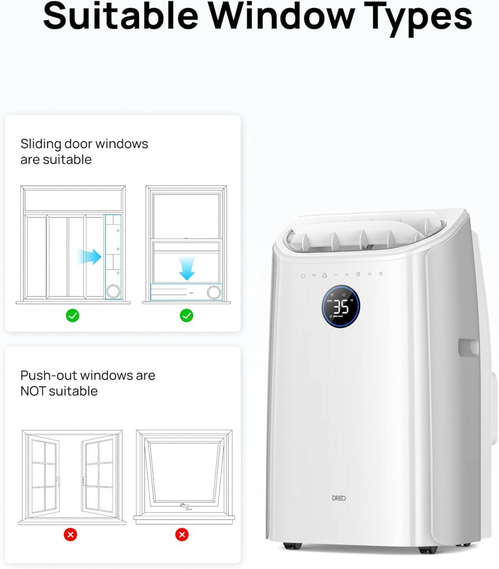 Dreo Smart 3-in-1 Portable Air Conditioner, 12000 BTU Drainage-Free Cooling AC Unit, Silent Mobile Air Conditioner for Bedroom, APP/Voice/Remote Control, 24h Timer with Fan & Dehumidifier, AC516S