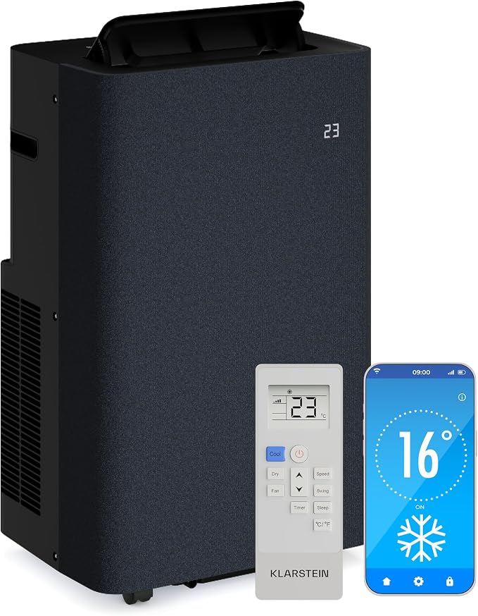 Klarstein AireLux Portable Air Conditioner - 14,000 BTU, Smart App & Voice Control, for Rooms up to 30 m², 4-in-1 Cooling, Dehumidifier, Fan & Sleep Mode, Quiet, Dark Grey