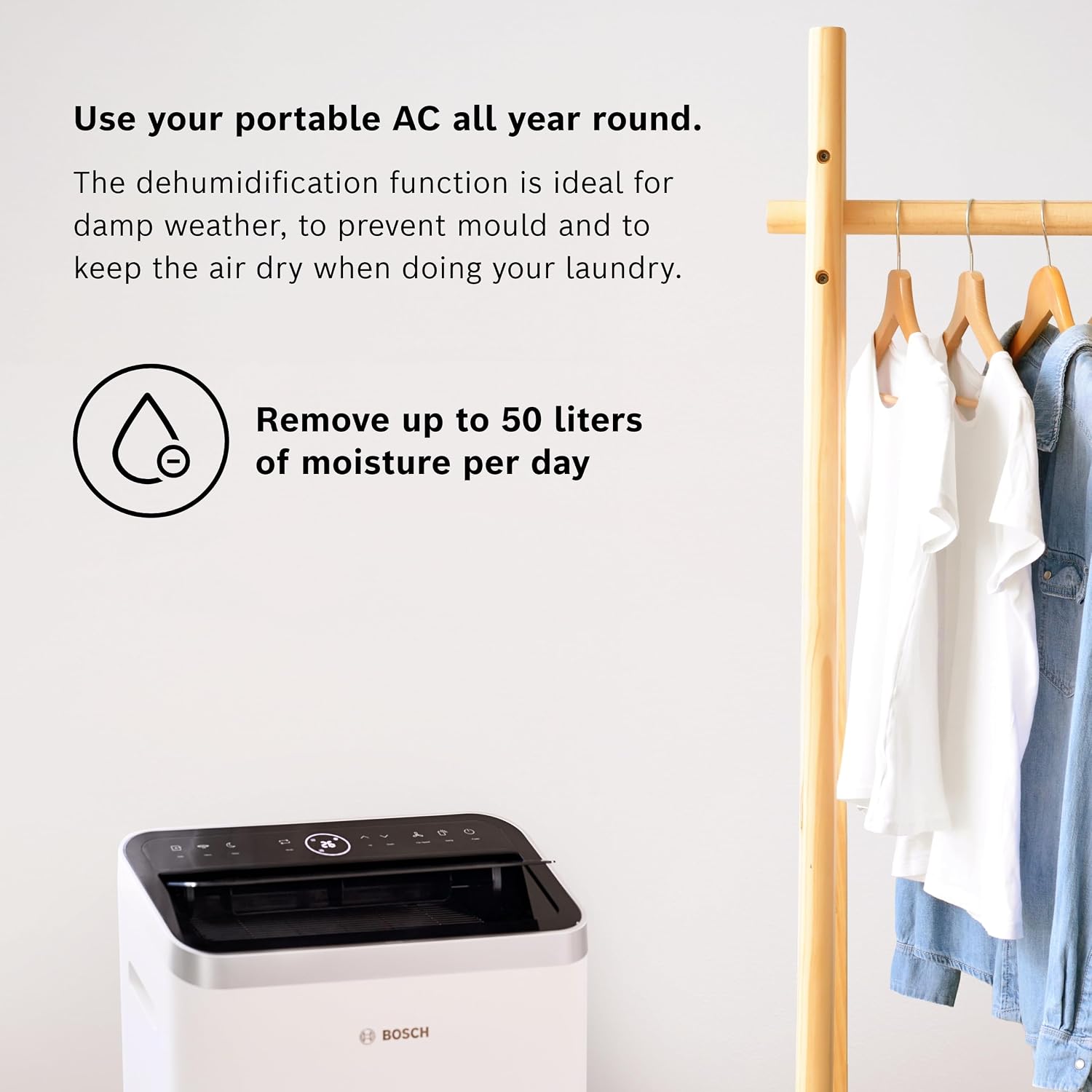 Bosch Cool 2000 Portable AC - 3-in-1 Air Conditioner, Dehumidifier, Fan - 2.6 kW for rooms up to 35m² - With Auto Mode, Silent Mode & Sleep Mode