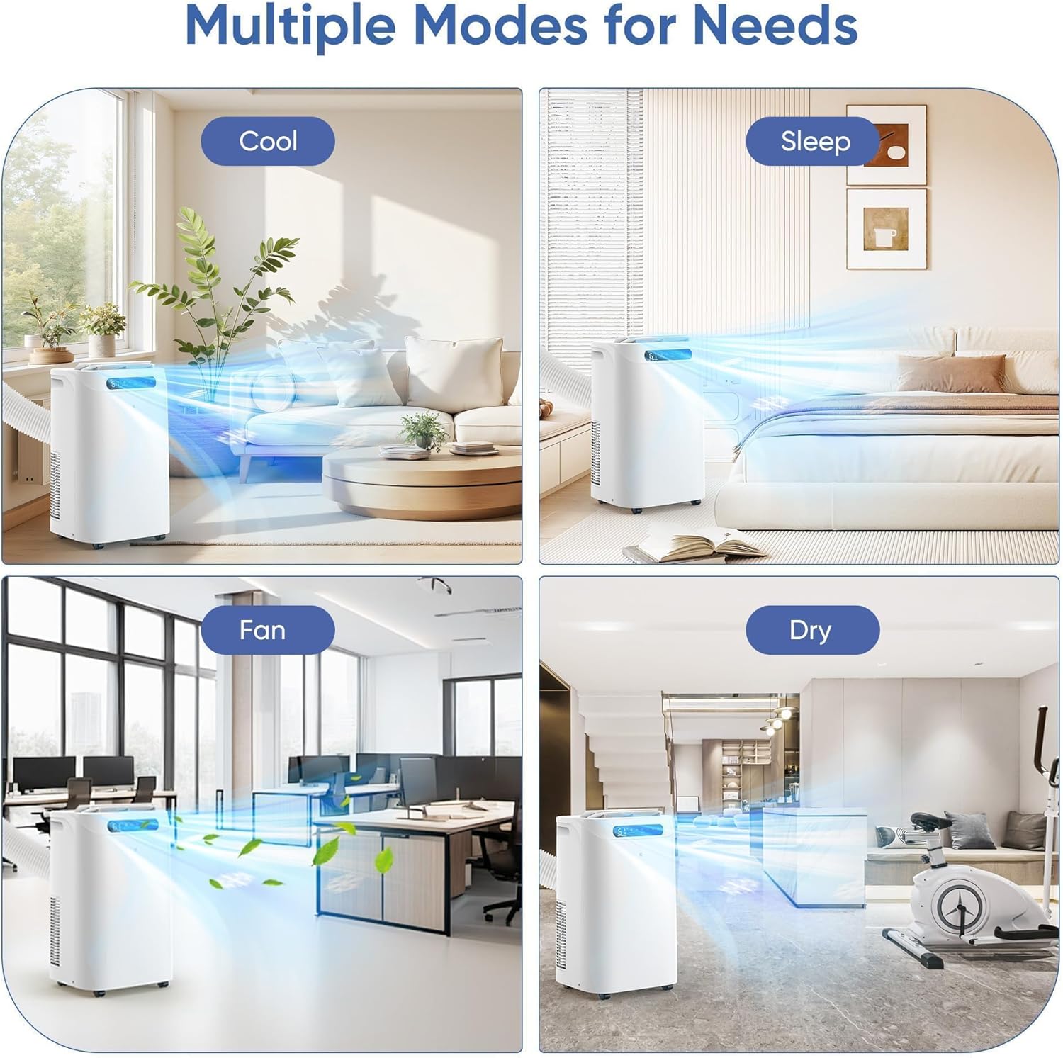 14,000 BTU Portable Air Conditioner - Cools up to 700 m² - Portable AC Unit with Remote Control, Cooling, Fan, Dehumidification, Sleep Mode and Installation Kits for Large