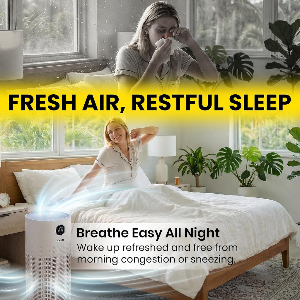 RKIN HEPA 14 Smart Air Purifier - Large Room Air Purifier with PM2.5 Monitor, WiFi & App Control for Pet Hair, Odors, Pollen & Smoke for Home, Covers Up to 663 Ft², Auto, Turbo, and 29.5db Sleep modes