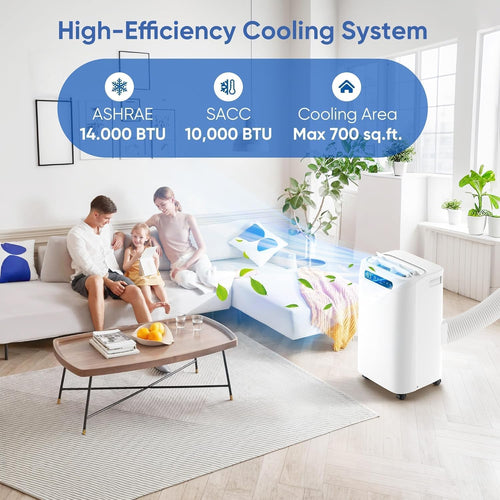 14,000 BTU Portable Air Conditioner - Cools up to 700 m² - Portable AC Unit with Remote Control, Cooling, Fan, Dehumidification, Sleep Mode and Installation Kits for Large