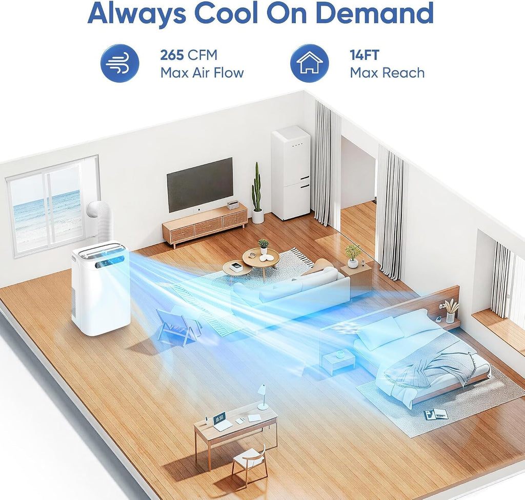 14,000 BTU Portable Air Conditioner - Cools up to 700 m² - Portable AC Unit with Remote Control, Cooling, Fan, Dehumidification, Sleep Mode and Installation Kits for Large